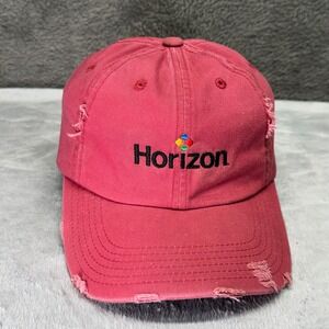 Horizon Baseball Cap Distressed Red Cotton Embroidered Logo‎ Adjustable Strap
